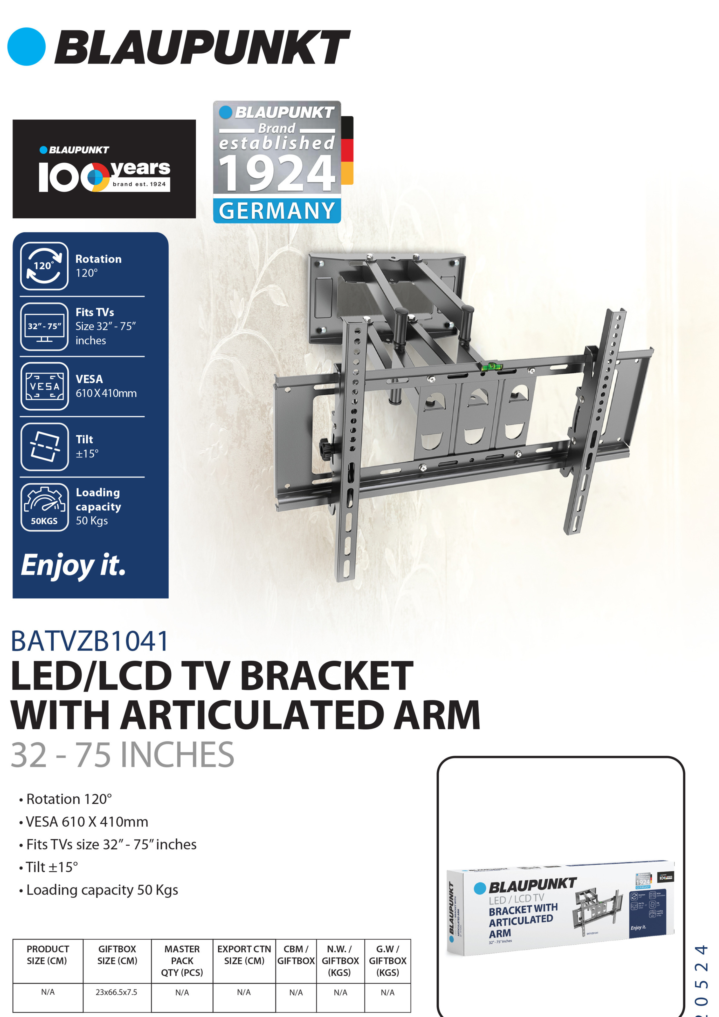 BATVZB1041 Blaupunkt TV Bracket 32-75 BATVZB1041 Blaupunkt TV Bracket 32-75